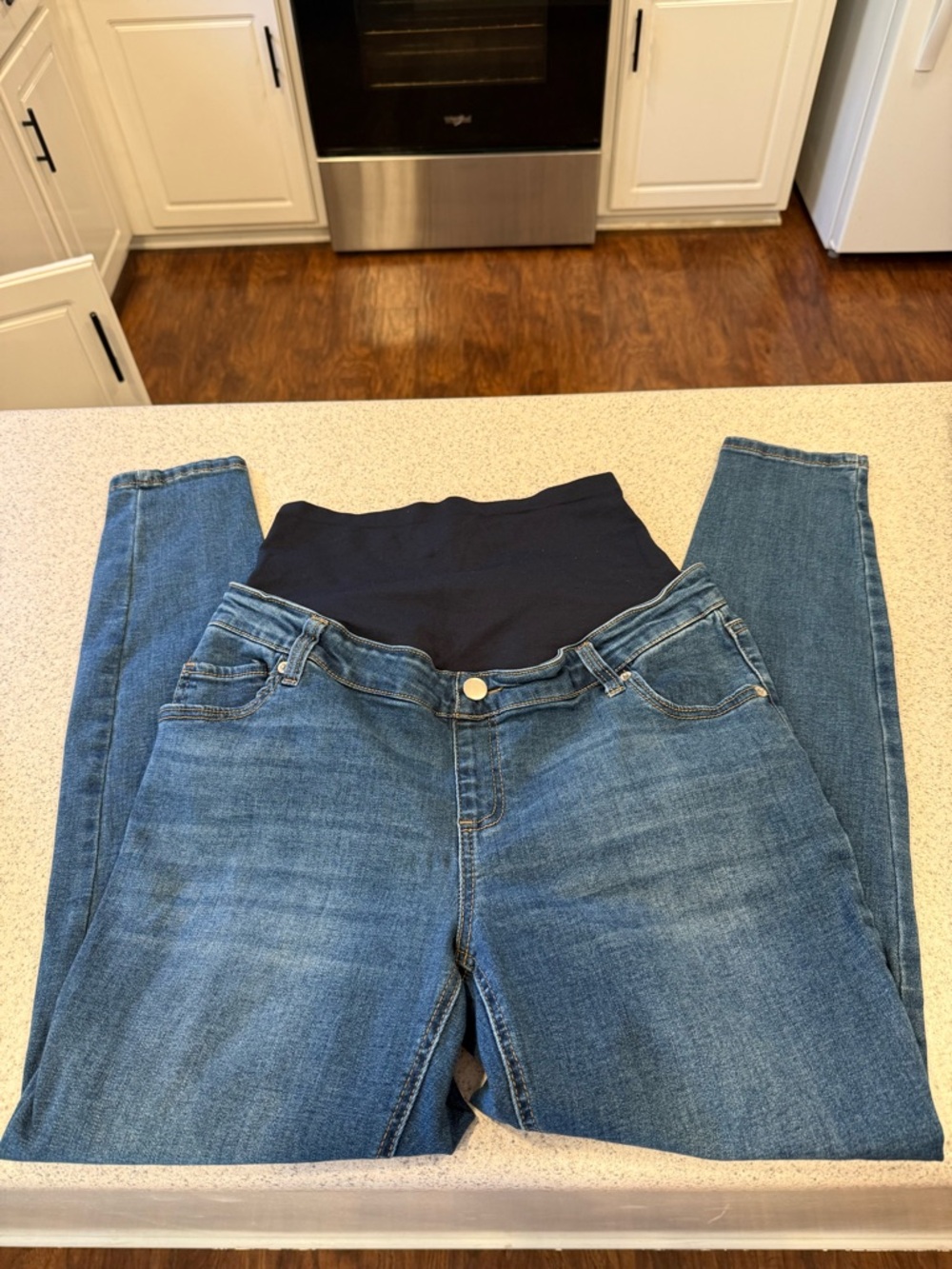 Time and Tru Blue maternity  Jeans with Black Stretch Panel